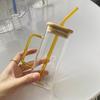 Microwave Safe Square Glass Cup 400Ml Transparent Glass Mug With Lid And Straw For Breakfast Coffee Milk Beer Party Use