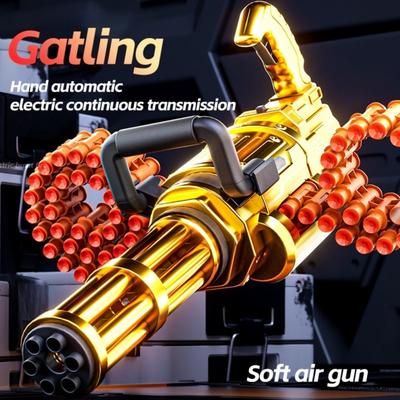 Golden Gatling Electric Chain Soft Bullet Gun Diy Self-Assembly Tactical Gatling Gun Toy Children'S Christmas Gift