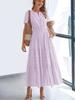 Spring/Summer Women's Fashion V-Neck Ruffled Bubble Sleeve Layered Maxi Dress for Women