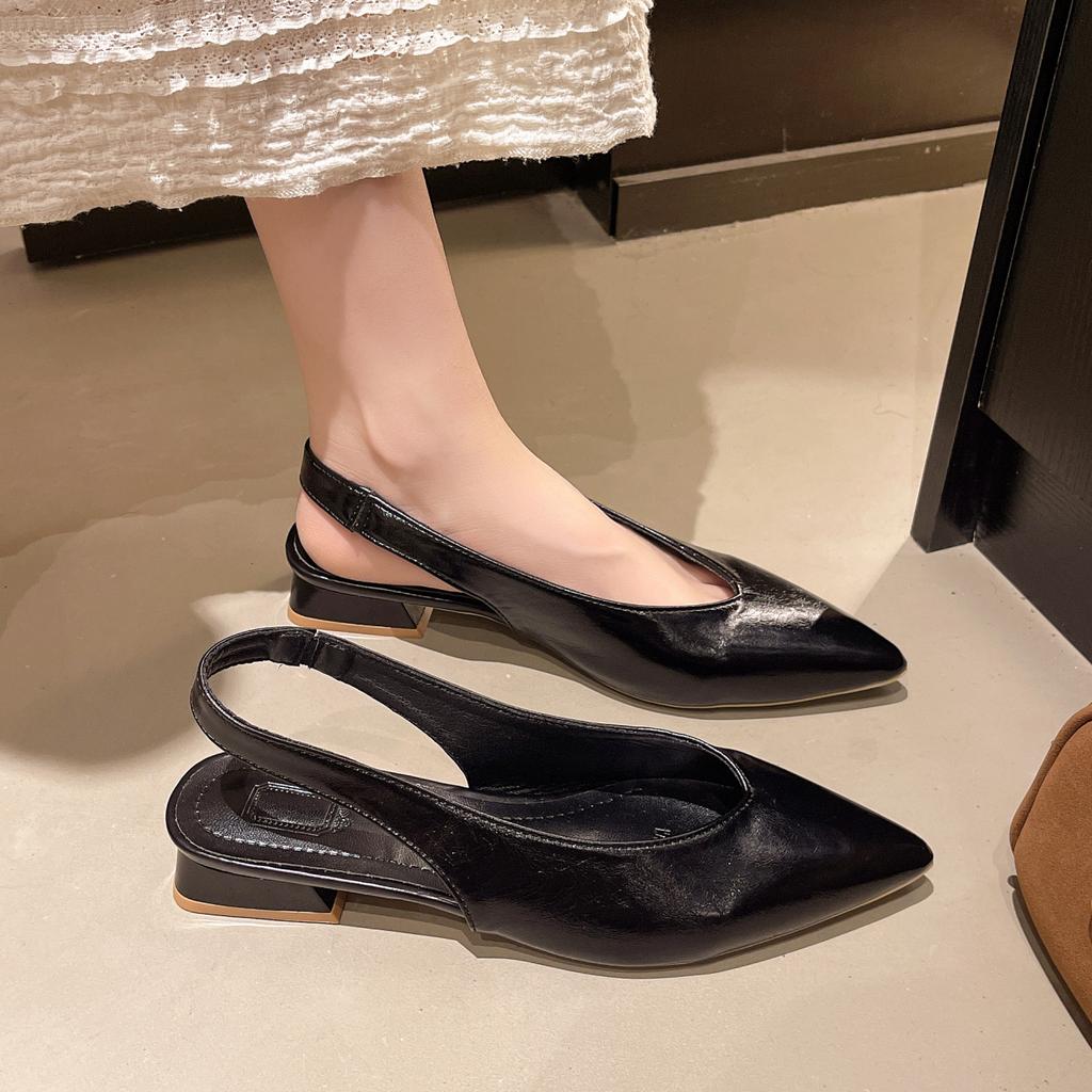 Fashion Summer Women New Sexy Retro Solid Color Heels Leather Shoes Outdoor Banquet Party Pointed Shoes Fashionable Sandals Plus Size 42