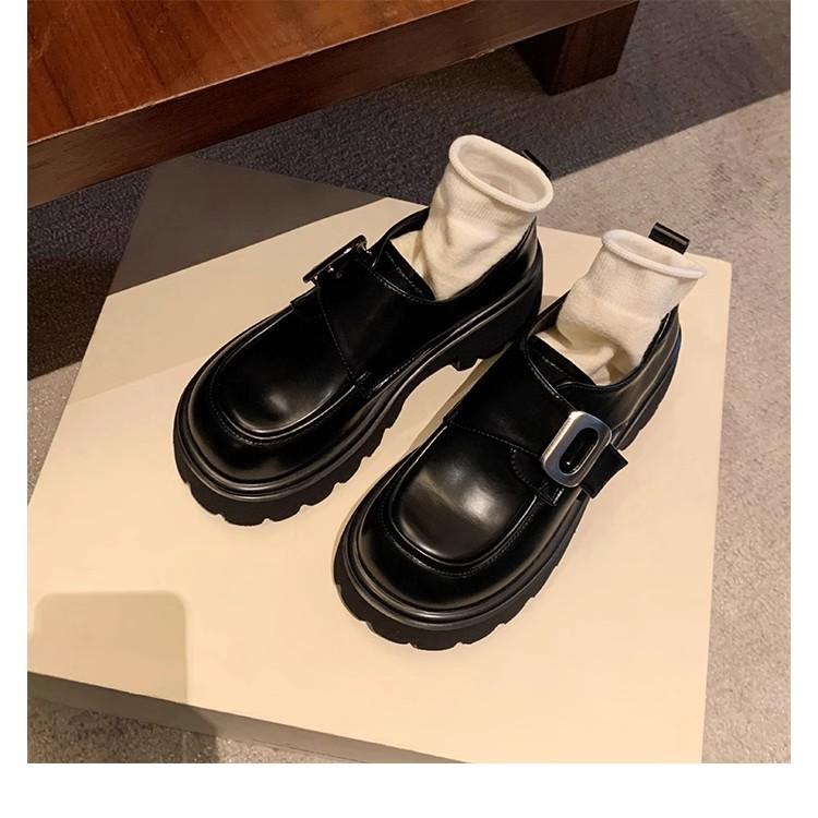 Grape mother has the same style, college style square buckle, lazy person with one foot, muffin thick heel, thick sole, loafer small leather s