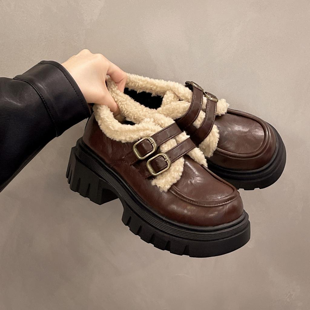 Platform-soled Versatile Loafers Women's 2025, Autumn New Models, Thick Heels, Foreign Style, Small Leather Shoes, Velcro High Heels, Single Shoes