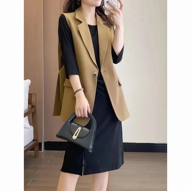 

Womens Casual Solid Color Notched Lapel One Button Sleeveless Blazer Vest M