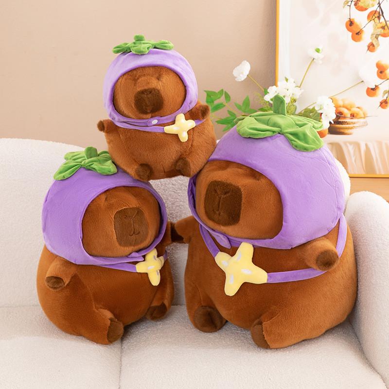 Hat Capybara Eggplant Plush Toy Stuffed Doll Cartoon Home Decoration Kids Gift