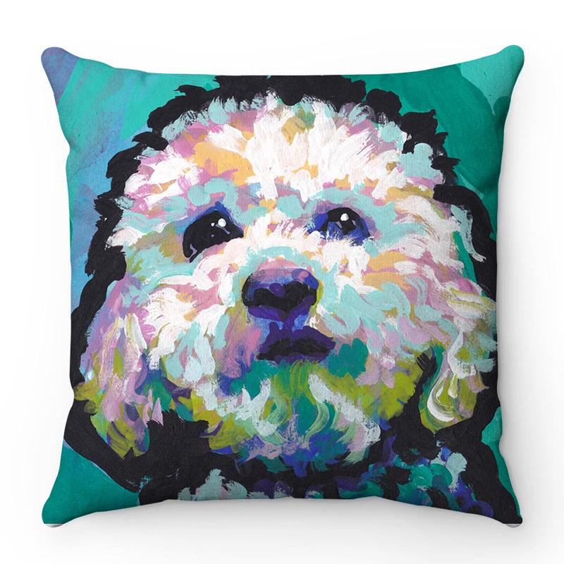 Creative watercolor colored dog design Digital printing short plush pillow covers for car sofa office cushion cover home goods