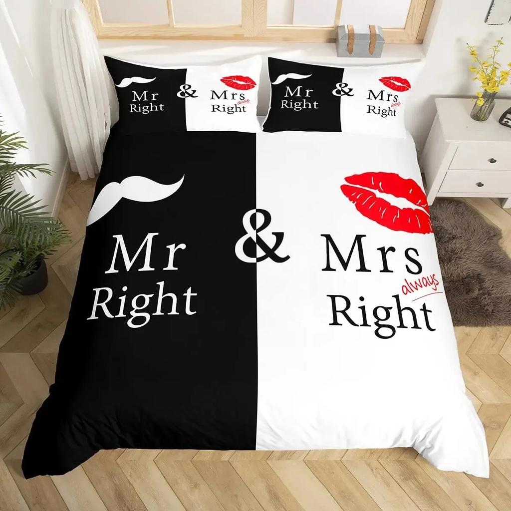 Romantic Wedding Duvet Cover Set Valentine's Day Red Love Heart Bedding Sets Couple Comforter Cover Hand Draw Quilt Cover King