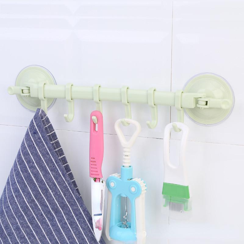Adjustable Suction Cup Towel Rack Storage Box 6 Hooks Bathroom Kitchen Cabinet Wall Door Shelf Suction Cup Hanger