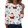 Women's Christmas Printed Long Sleeve Round Neck Top Casual Blouse