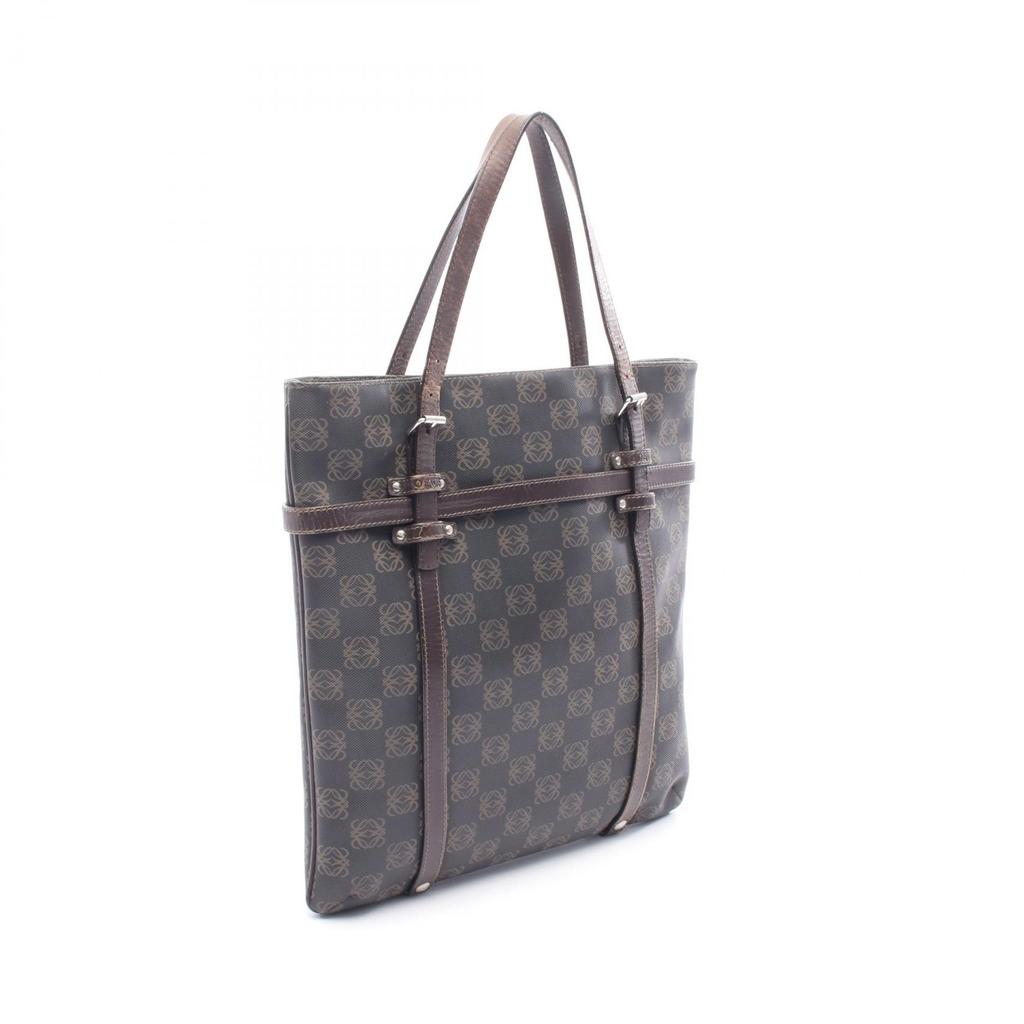 Used LOEWE Repeat anagram Tote Bag PVC coated canvas leather Brown Used Women