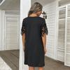 New summer short-sleeved t-shirt skirt loose lace splicing black dress