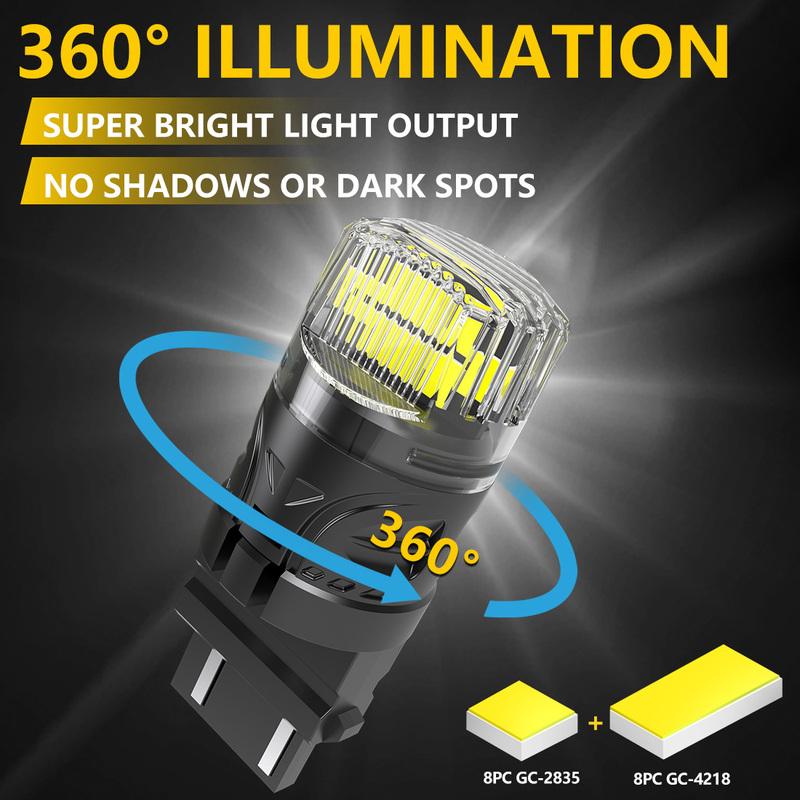 Katur 2x T25 3157 Car Led Bulb Brake Light Tail Light Super Bright 6000K White Powerful DRL Lamp Plug and Play For Buick Enclave