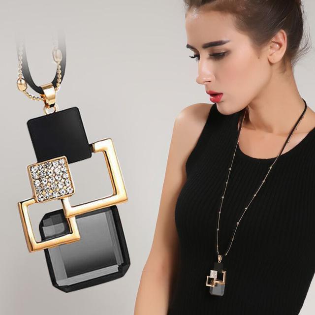 Collar de Moda para Mujer Collares y Colgantes de Cristal Gris Para Mujer Geométrico Largo Cadena de Suéter Collar Chica Joyería de Lujo