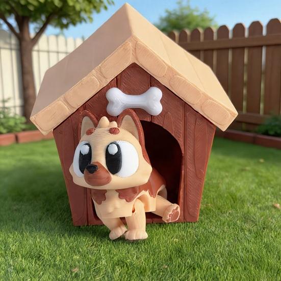 3D Printed Dog House Figurine Movable Joints Mini Puppy Figure Statue Stress Relief Fidget Toy Home Office Desktop Decoration