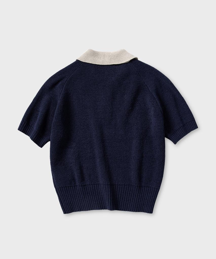 NONBLANK Raglan Half Sleeve Collar Crop Knit_Navy