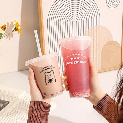 Kawaii Vattenflaska För Kaffe Juice Mjölkte Söt Plast Kalla Koppar Med Sugrörslock Bärbar Återanvändbar Dricksflaska BPA-fri