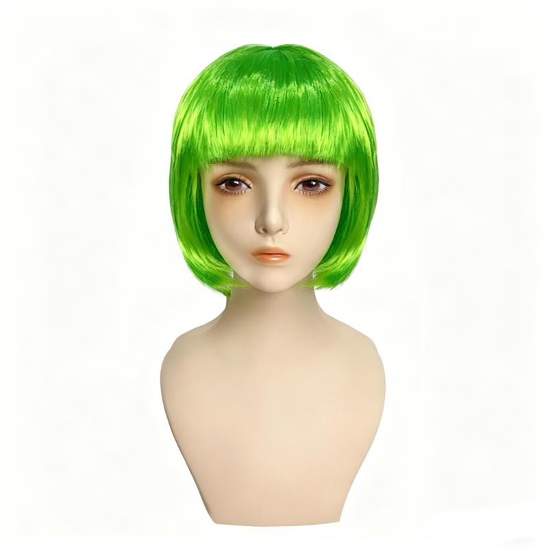 Colored Bob Synthetic Hair Wigs with Bangs for Women Halloween Costume Cosplay Party Use Black Green Purple Pink Blonde
