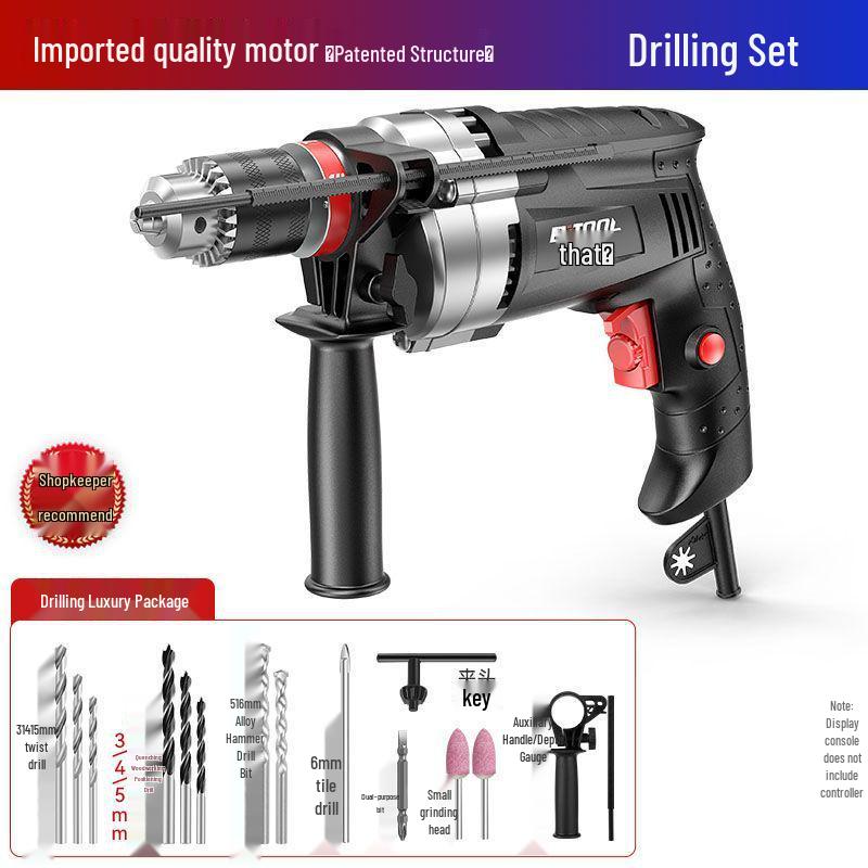 220V Multifunction Handheld Electric Drill & Screwdriver with Pistol Grip, Hammer & Power Tool Functions.