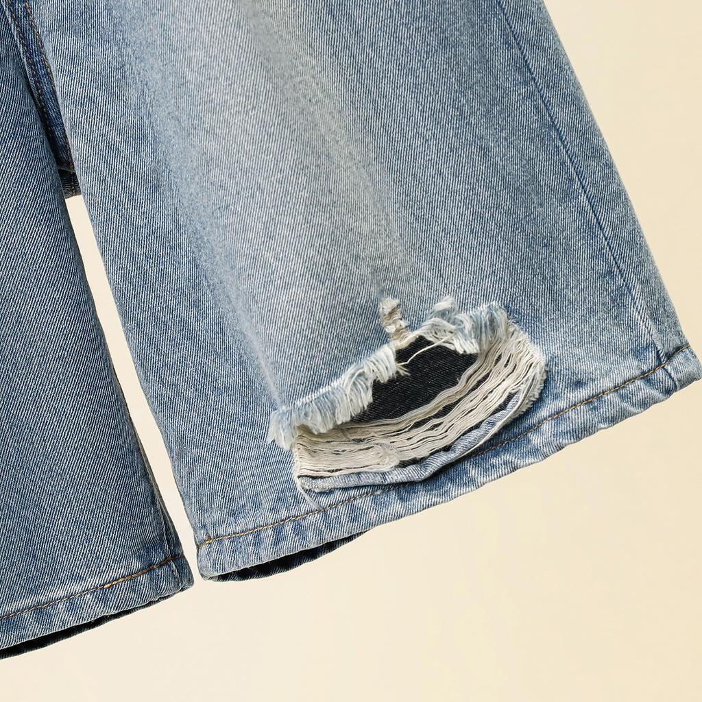 DIMANAF Plus Size Summer 2025 Casual Women Jeans Shorts Pants Loose Hole Basic High Waist Pants Elastic Waist