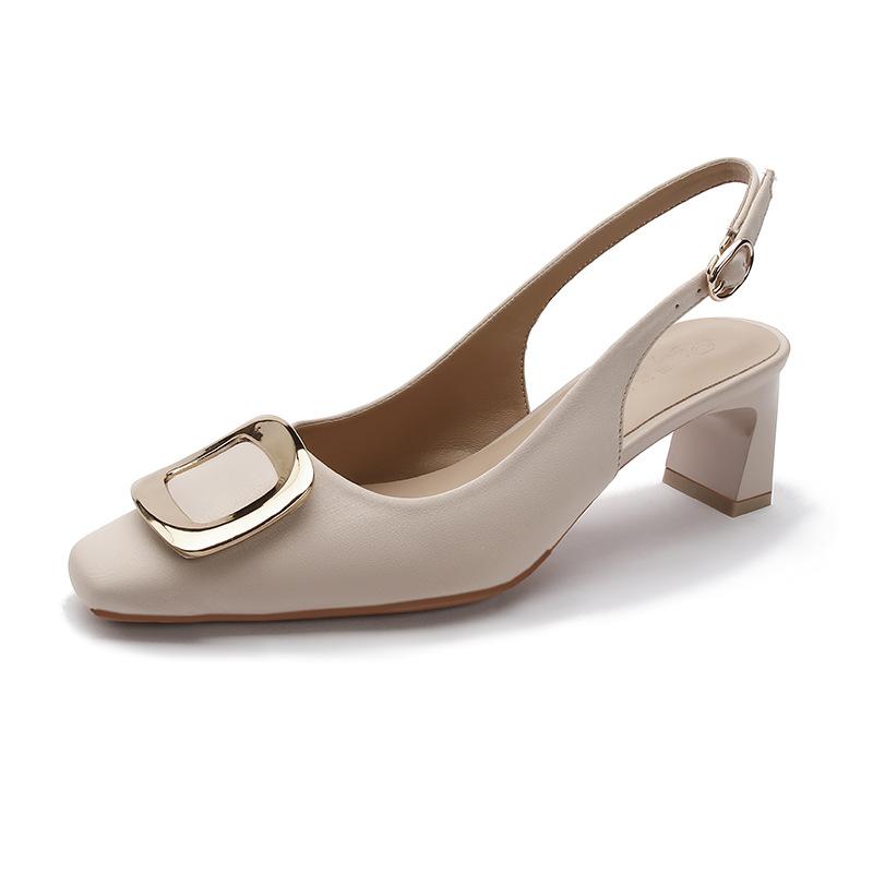 Baotou Sandals Women's Medium Heel 2025 New Summer Thick Heel Single Shoes Gentle Fairy Style French Square Head High Heels