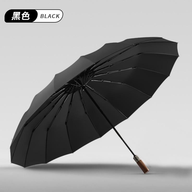 Ten-bone Three-fold Automatic Umbrella, Bumping Cloth Fabric, Oversized Solid Wood Handle, Retro Men's and Women's Three-fold Umbrella