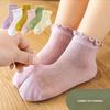 Spring and Summer Girls New Thin Breathable Comfortable Cotton Mesh Solid Lace Fashion Wooden Ear Edge Princess Socks