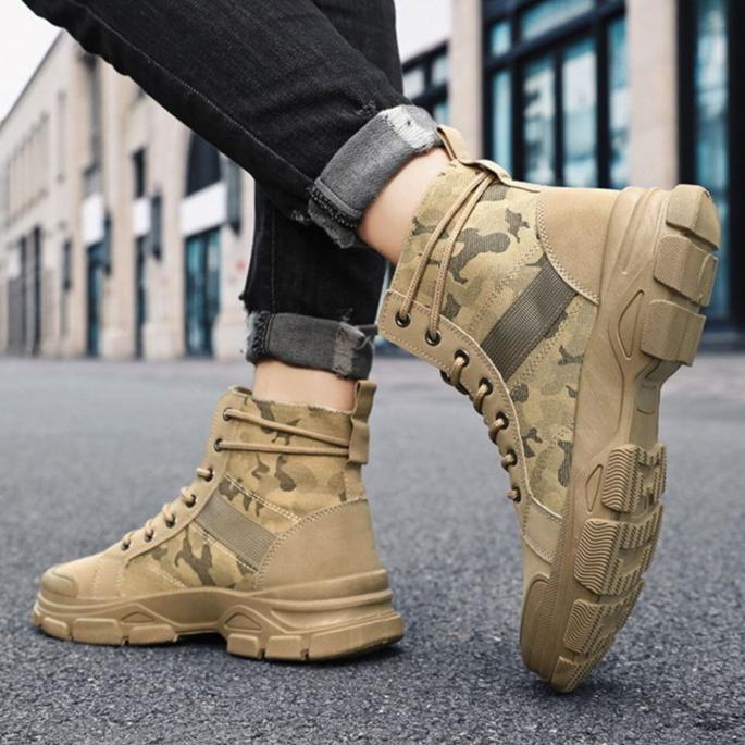 High Quality Camouflage Youth Trendy Shoe,Casual High Top Canvas Men's Shoes,soft Sole Desert Boots,short Boots Sapato Masculino