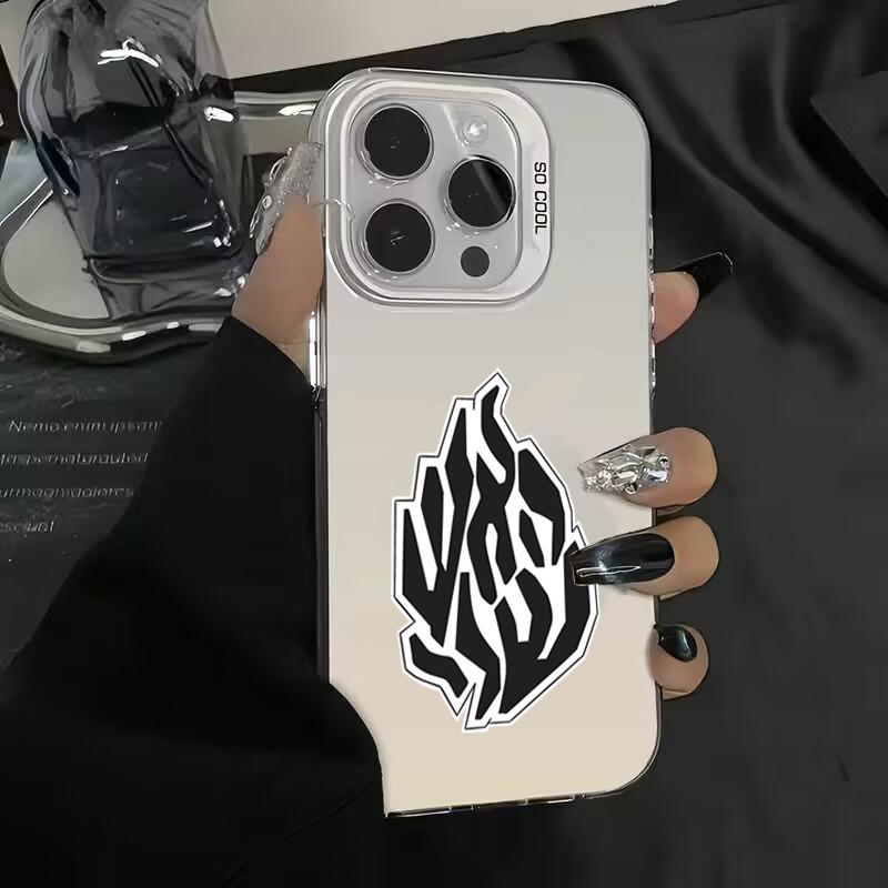 Fashion Black Flame Electroplate Silver IMD Phone Case For iPhone 11 12 13 14 15 16 Pro Max 7 8 Plus X XS Shockproof Back Cover