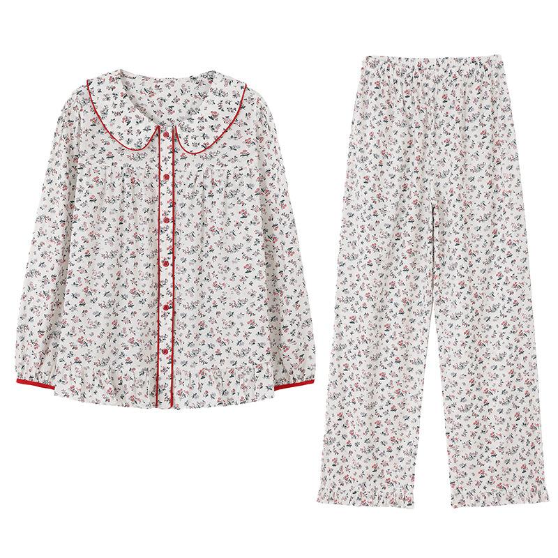Pajamas Women'S Pure Cotton Long-Sleeved Women'S Autumn And Winter Cotton Thin Loungewear Set
