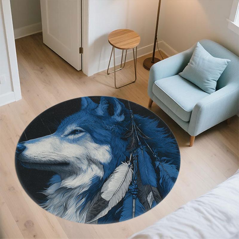 Wolf pattern round rug,Carpet Rug for Living Room Bedroom Playroom ,Non-slip Floor Mat,Holiday Gifts and Birthday Gifts.