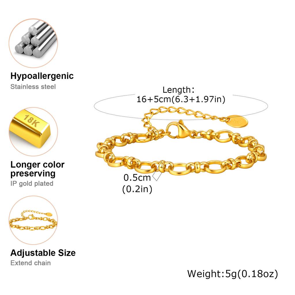 Waterproof Geometric Stainless Steel Bracelet, Handmade Stack Chain Bracelet for Women Femal, Valentine‘s Day Gift