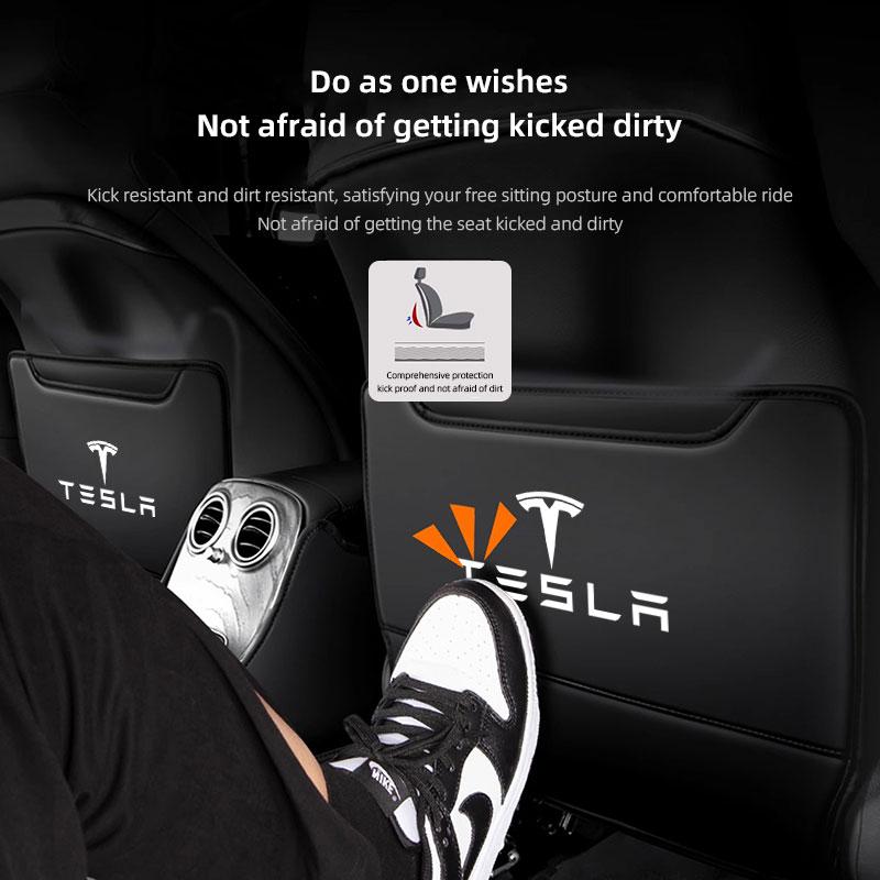 Auto Interior For Tesla Model 3 Y S X Cybertruck Coil Highland Car Seat Back Anti Kick Protectors Cover Mat Leather Seatback Pad
