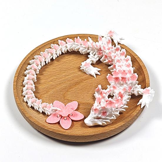 3D Printed Sakura Dragon 10.8 Inches Articulated Dragon with Movable Joints Rotating Cherry Blossom Tail Flexible Dragon Fidget Toy for Desk Decor