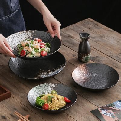 Japanese Sashimi Salad Deep Plate Western Main Course Side Shallow Bowl Household Rock Black Ceramic Tableware