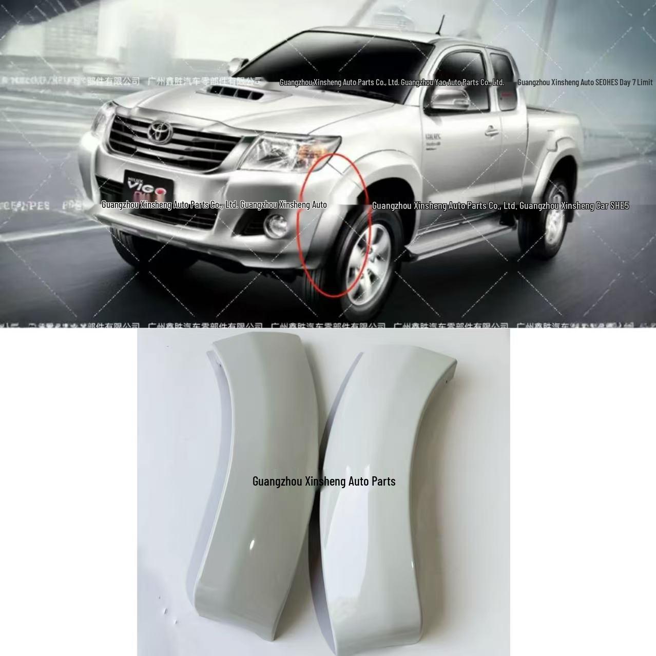 

52112-0K150: Fits Hilux VIGO Front Bumper Fender Flare, 12 Model, Small Flare 52113-0K140 Black version (unpainted) - Right