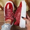 Damen Plateauschuhe Mode Pailletten klobige Schuhe PU-Leder Freizeit-Sneaker runde Zehenpartie Laufschuhe Tägliche vielseitige Schuhe