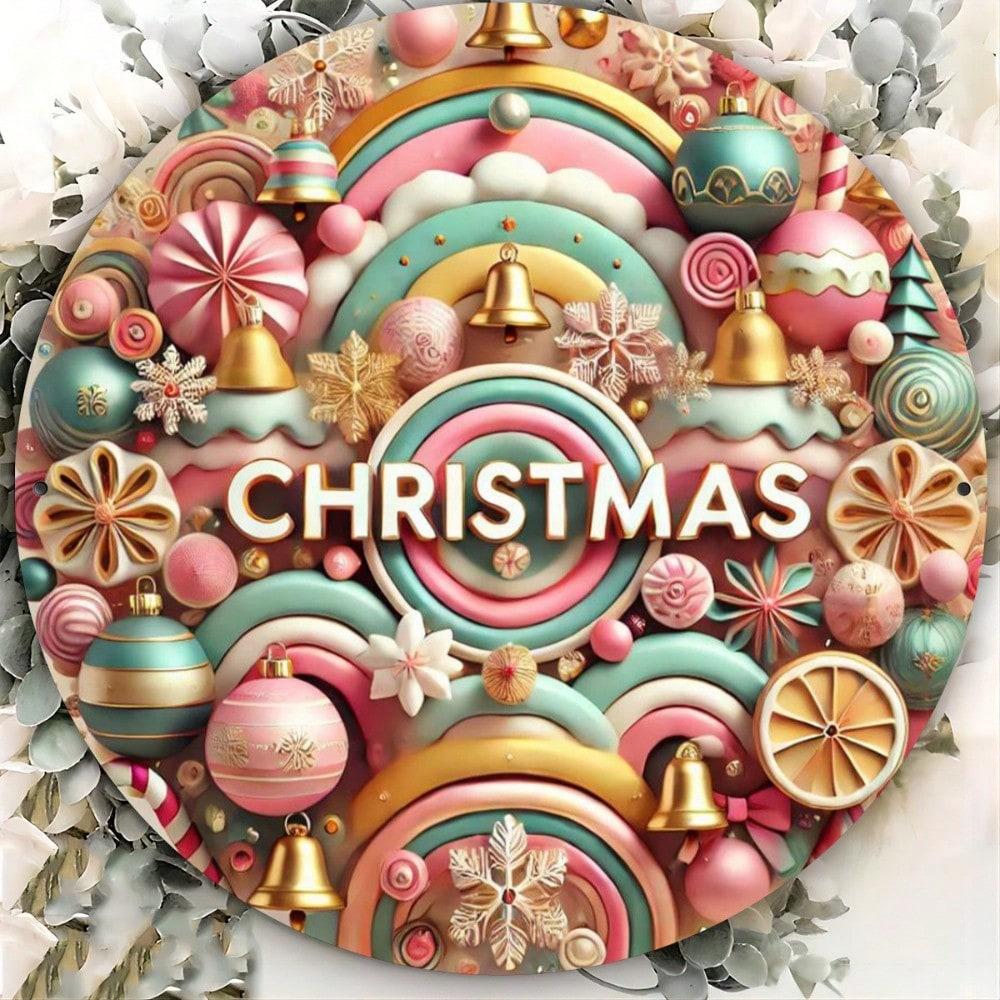 

Christmas Rainbow Round Iron Sign 7.8x7.8 Inch Personalized Home Decor Front Door Porch Wall Art Gift 20x20 разноцветный
