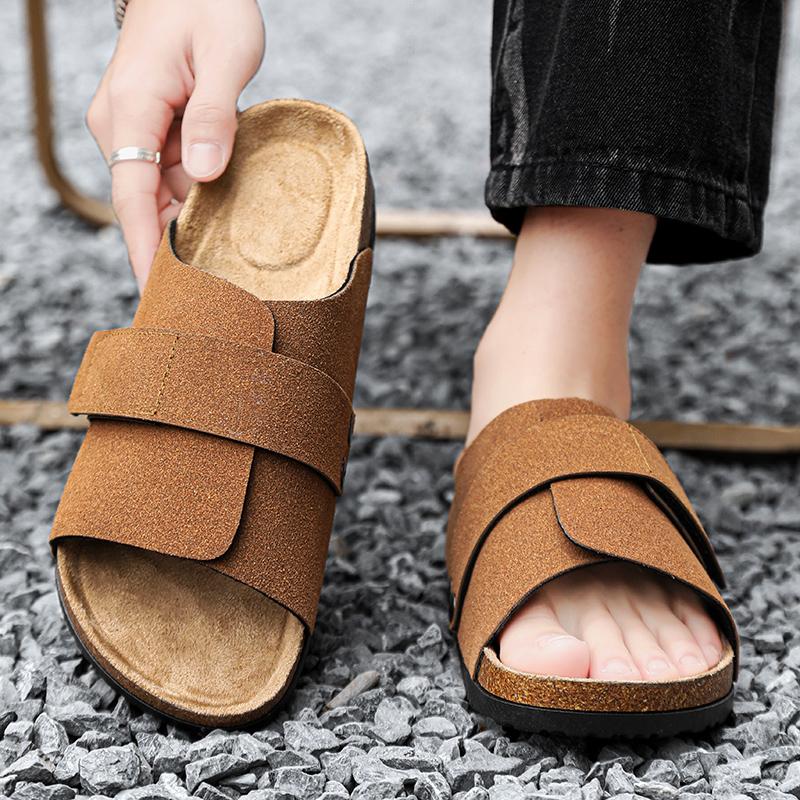 New Fashionable Summer Outdoor Thick Soled Cork Slippers for Men Comfortable Sandals Couple Beach Holiday Sandals and Slippers