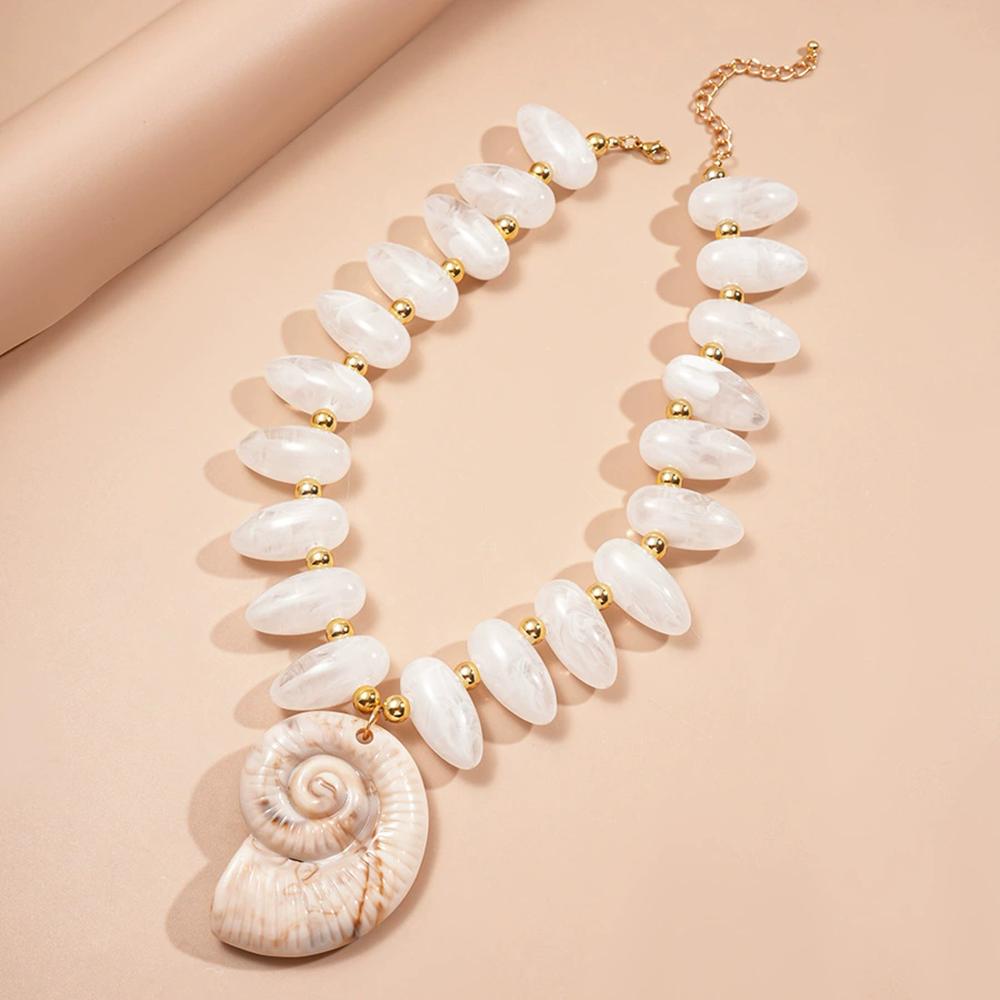 Acrylic Beaded Water Drop Conch Pendant Necklace Vacation Style Unique Personality High-End Exaggerated Necklace For Women Other