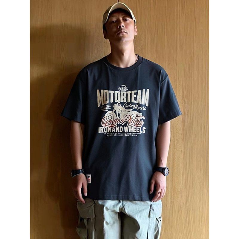 American Retro Heavyweight Pure Cotton Trendy Brand Motorcycle Print T-Shirt Men's Short-Sleeve Summer Foreign Trade Men's Vintage T-Shirt