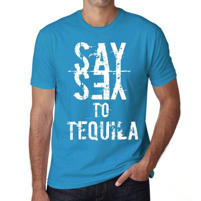 Men’s Vintage Tee Shirt Graphic T Shirt Say Yes To Tequila Aqua