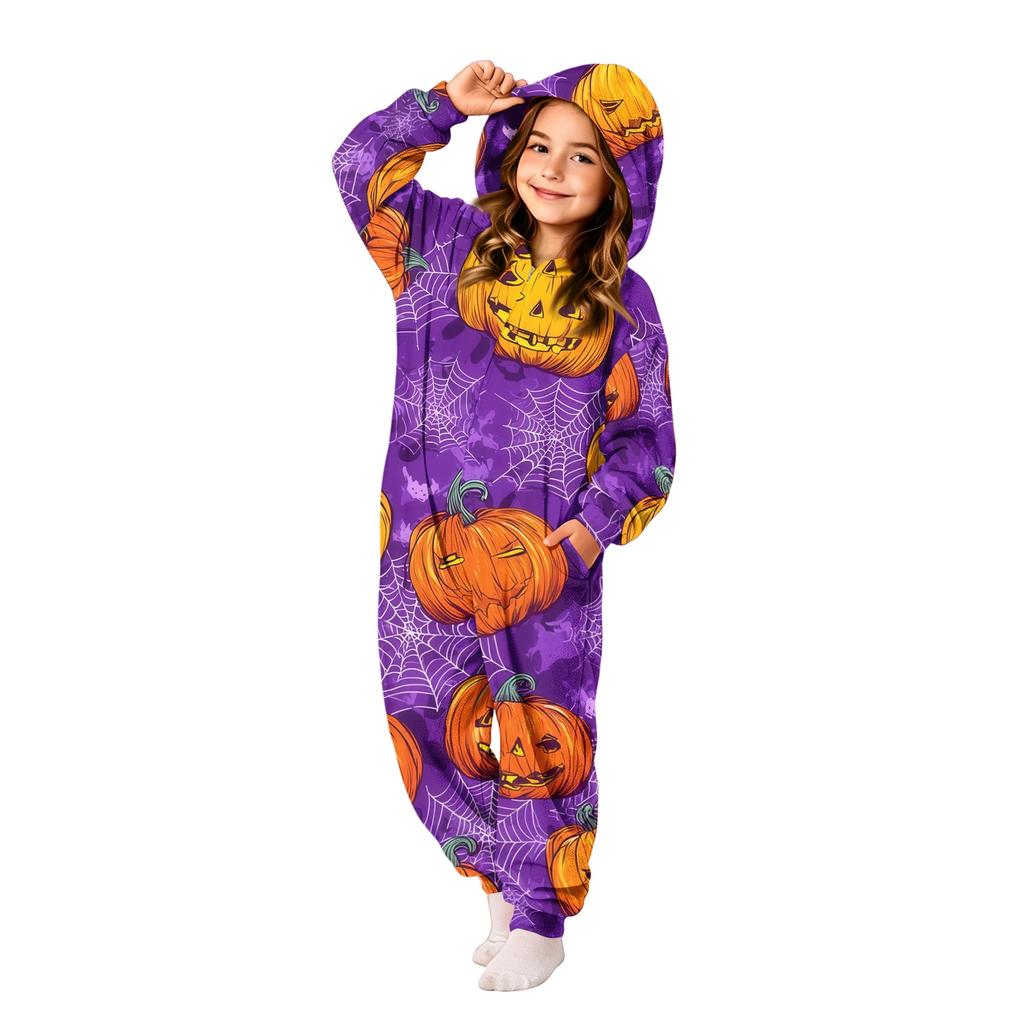 Kids Halloween Printed Flannel Pajama Set for Boys Girls