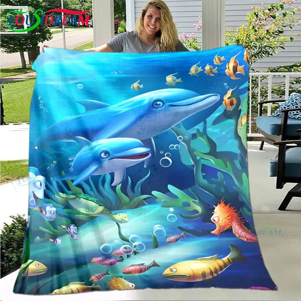 3D Fashion Dolphin Printed Four Seasons Blanket Sofa Cover Travel Bed Plush Blanket Travel Office Break Blanket Birthday Gift