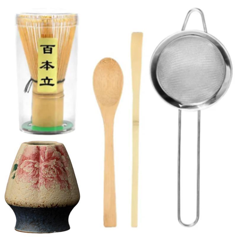 1/5pcs Matcha Set Bamboo Whisk Tea Spoon Ceramic Fittings Matcha Whisk (Chasen) Tea Spoon And Scoop (Chashaku) Tea-making Tool