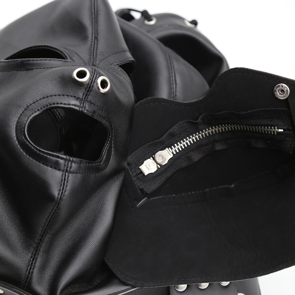 BDSM Adult Toys Sex Products Open Eyes and Mouth Zipper Leather Headgear Mask Sub