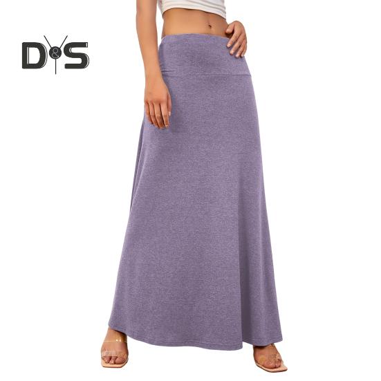 

Женская макси-юбка с эластичной завышенной талией, длинная юбка А-силуэта, однотонный дизайн, повседневная трикотажная юбка, весна-осень, повседневная одежда XXL