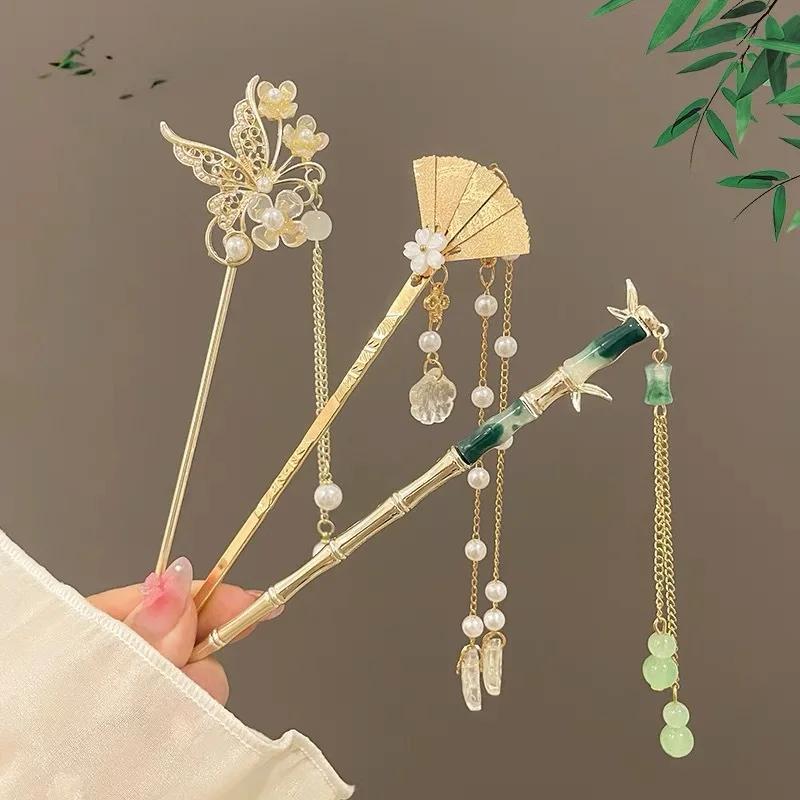 Retro Chinese Style Tassel Hair Clip For Women Hair Stick Pins Flower Handmade Hairpins Charm Jewelry Accessories Hair Ornaments