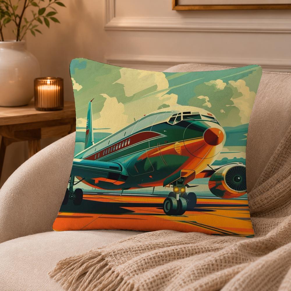Aircraft Airplane Cool Cushion Cover Anti-dustmite Pillowcase Invisible zipper silky short plush Sofa cushion cover