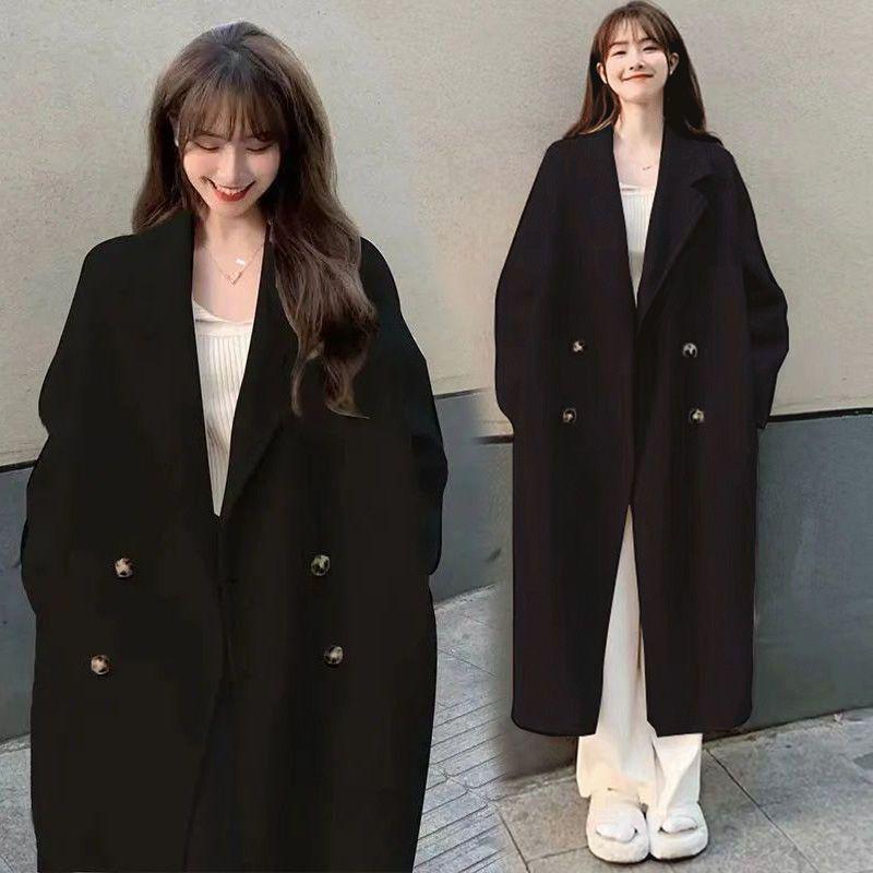 Women's Korean-Style Thick Woolen Overcoat, Slim Fit, 2025 Autumn/Winter