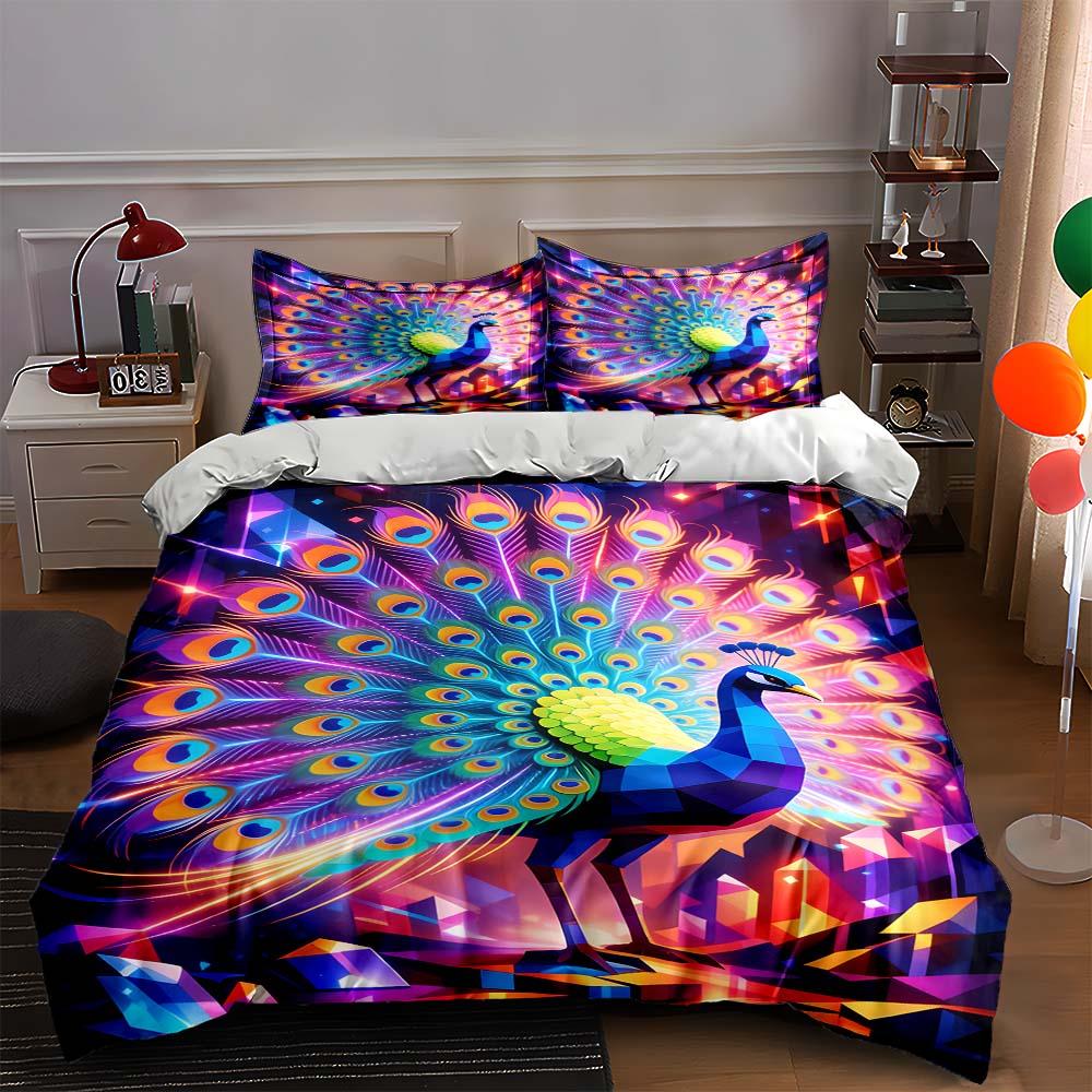 

Colorful, Peacock, Geometric Bedding Duvet cover sets Duvet covers Pillowcases gifts (1 * Duvet Cover 2 * Pillowcases, without duvet insert) 135x200cm