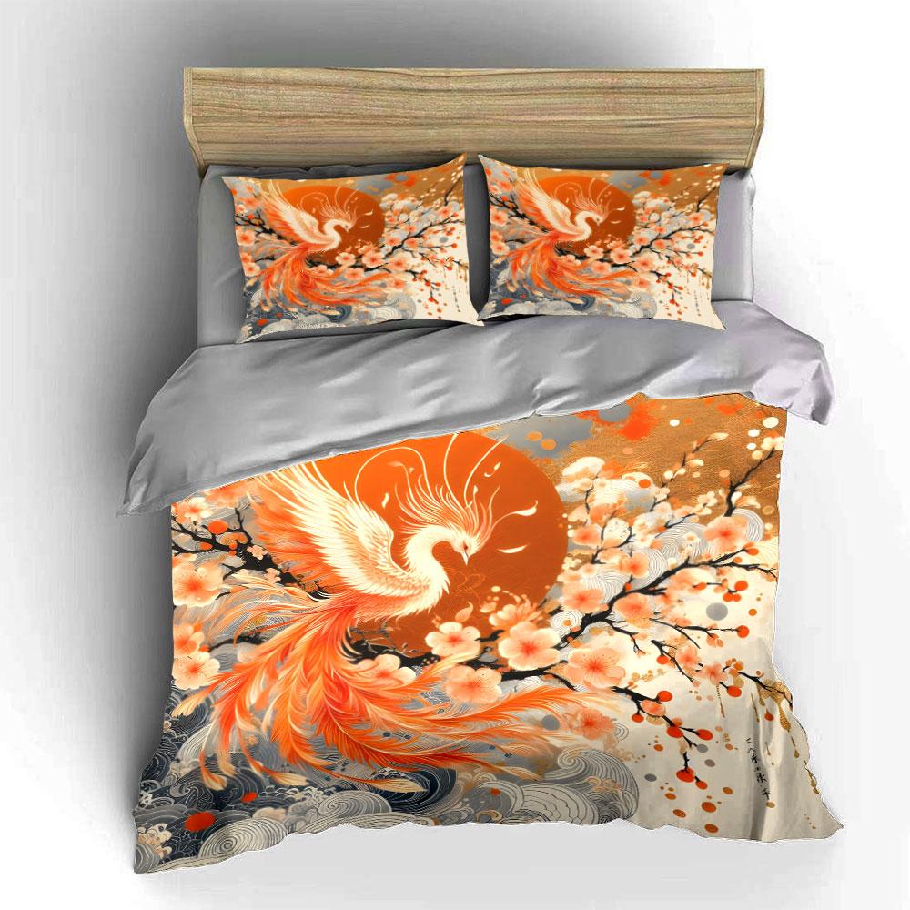 Phoenix With Cherry Blossoms And Rising Sun Bedding Set For Kids Luxury Gift 3Pcs Digital Print Comforter Set Soft Comfortable